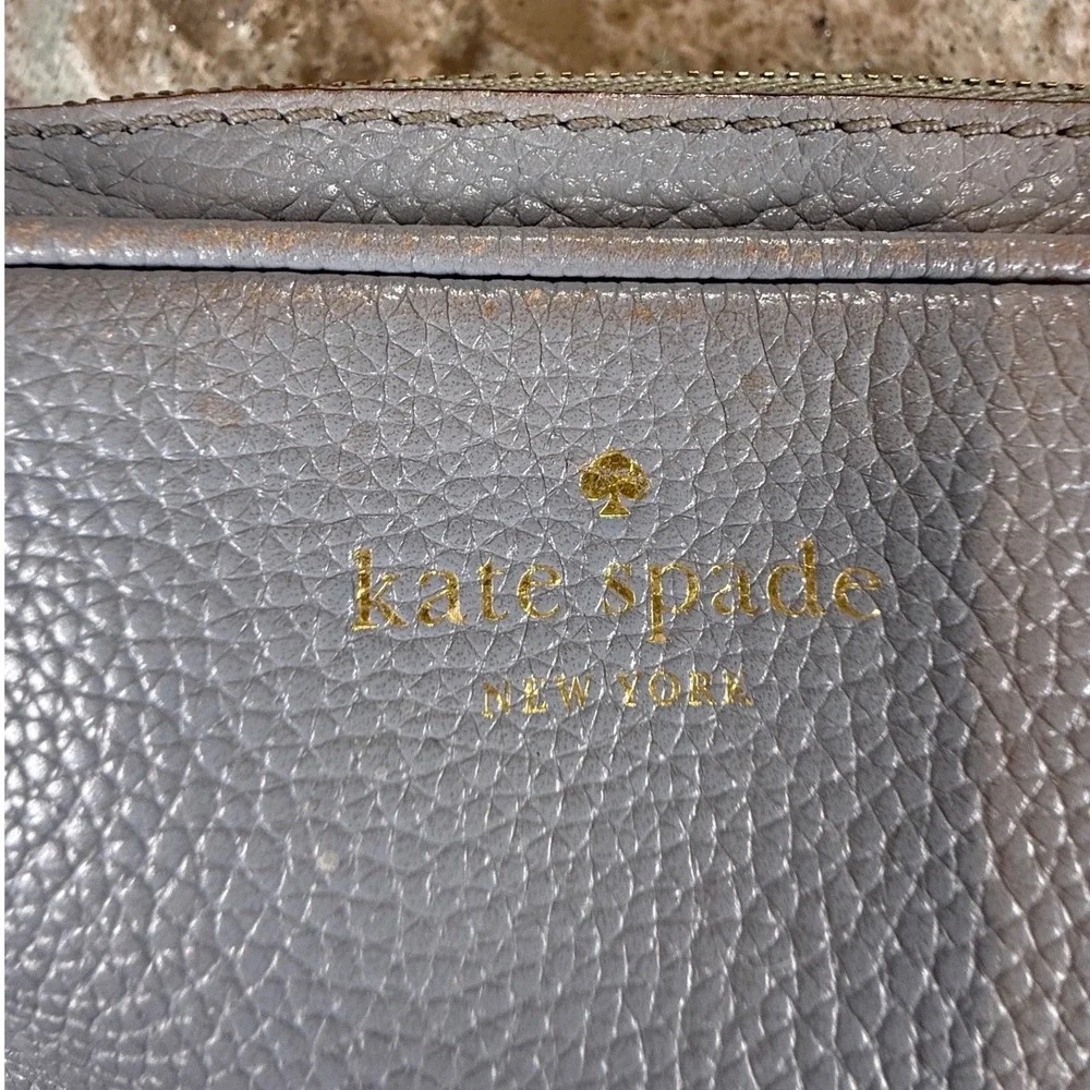 Kate Spade New York Grey Blue Pebbled Leather Dome Crossbody Bag Gold Hardware S
